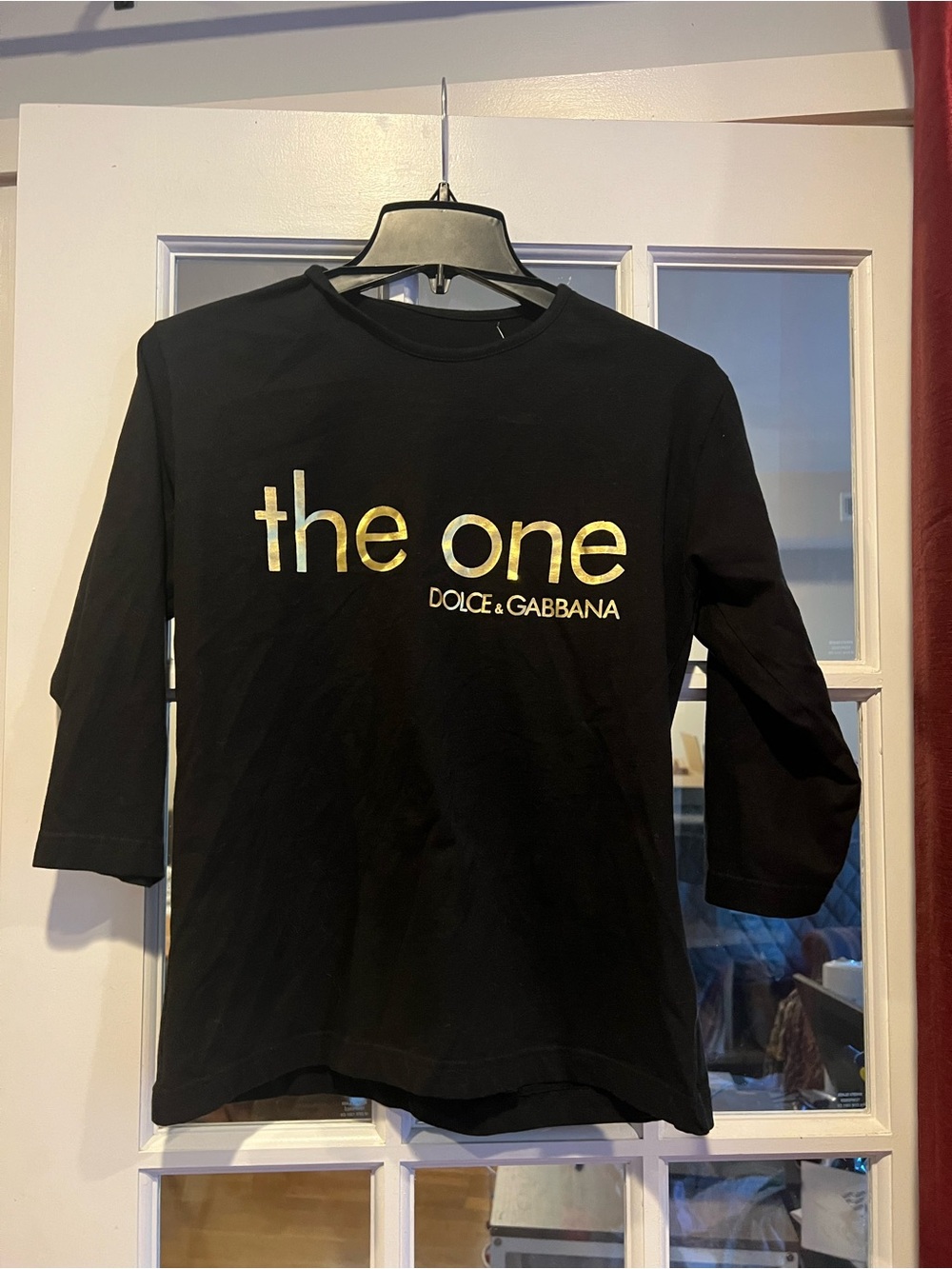 Dolce & Gabbana Black Long Sleeve Tee with Gold 'the one' Logo